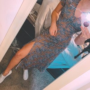 Purple Floral Half Button Midi Tea Dress